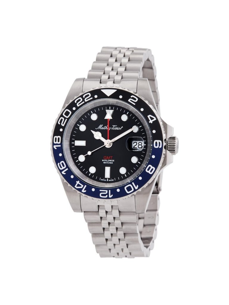 Nwt MatheyTissot Mathy Vintage Gmt Black Dial Batman Bezel Mens Watch